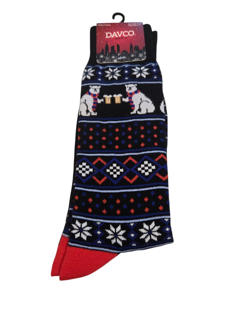Davco Men’s Black & Red Polar Bear Pattern Crew Socks